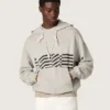 Unisex hooded sweatshirt in gray cotton with vintage flag print