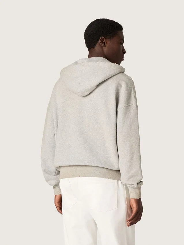 Unisex hooded sweatshirt in gray cotton with vintage flag print