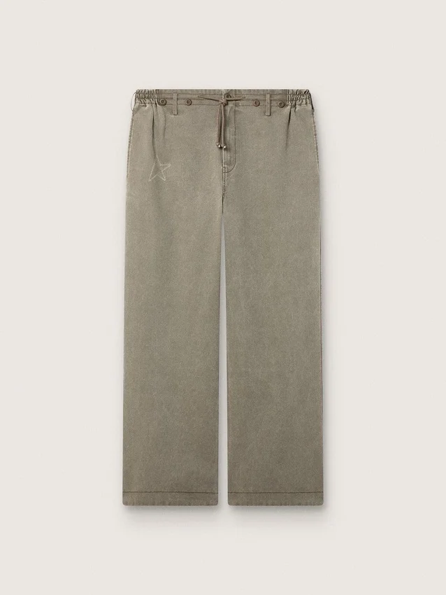 Unisex pants in gray denim with drawstring and star