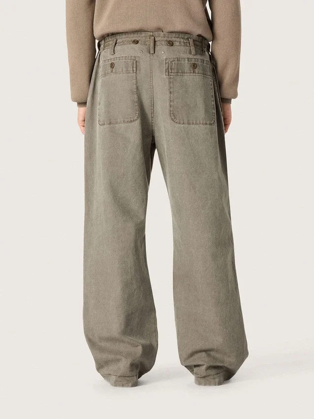 Unisex pants in gray denim with drawstring and star