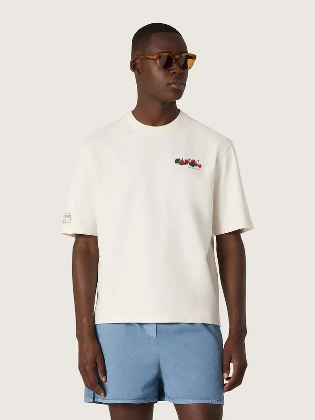 Unisex Resort white cotton T-shirt with print and logo
