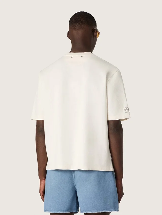 Unisex Resort white cotton T-shirt with print and logo