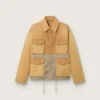 Unisex safari jacket in beige and military-green cotton with maxi pockets