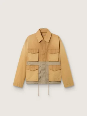 Unisex safari jacket in beige and military-green cotton with maxi pockets