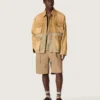 Unisex safari jacket in beige and military-green cotton with maxi pockets