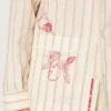 Unisex shirt in ecru and sand striped cotton and linen with embroidery