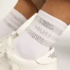 Unisex socks in white cotton with decorative crystals