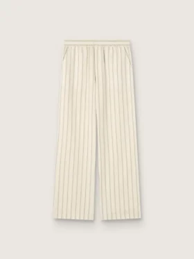 Unisex sweatpants in ecru and sand striped cotton and linen