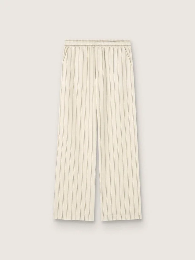 Unisex sweatpants in ecru and sand striped cotton and linen