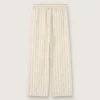 Unisex sweatpants in ecru and sand striped cotton and linen