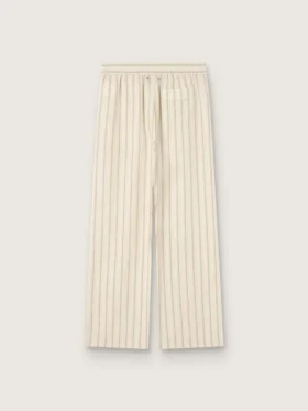 Unisex sweatpants in ecru and sand striped cotton and linen