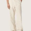 Unisex sweatpants in ecru and sand striped cotton and linen