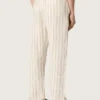 Unisex sweatpants in ecru and sand striped cotton and linen
