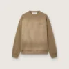 Unisex sweatshirt in military-green bleached-look cotton with embroidered logo