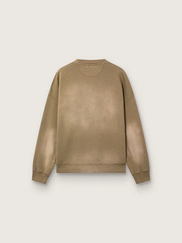 Unisex sweatshirt in military-green bleached-look cotton with embroidered logo