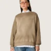 Unisex sweatshirt in military-green bleached-look cotton with embroidered logo