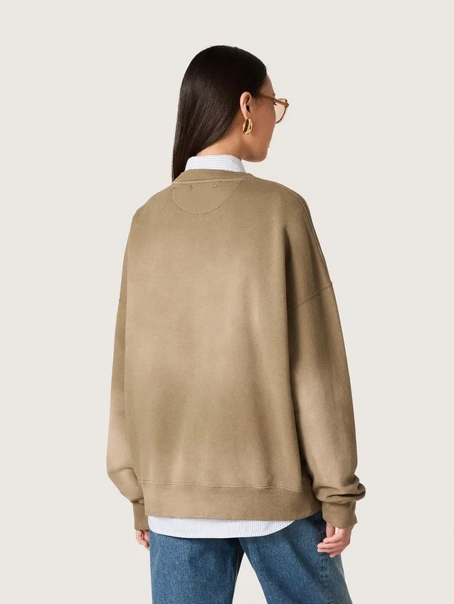 Unisex sweatshirt in military-green bleached-look cotton with embroidered logo