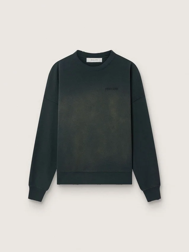Unisex sweatshirt in worn black cotton with logo embroidery