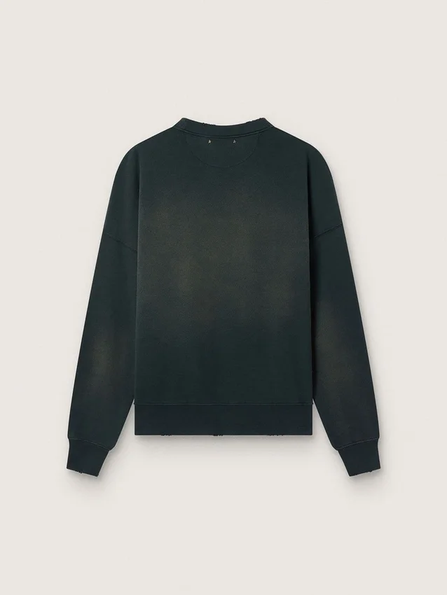 Unisex sweatshirt in worn black cotton with logo embroidery