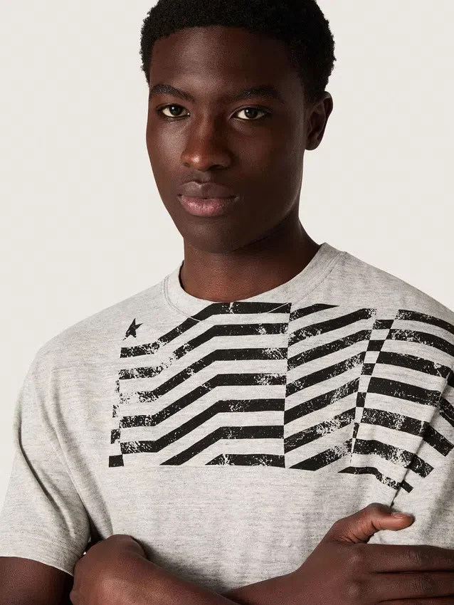Unisex T-shirt in gray melange jersey with flag print