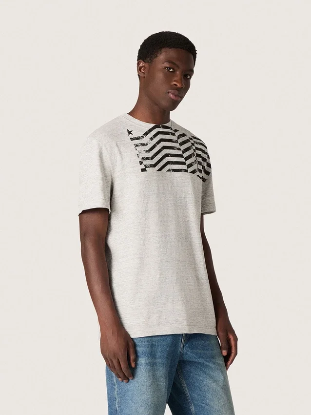 Unisex T-shirt in gray melange jersey with flag print