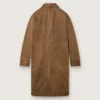 Unisex trench coat in brown waxed twill with leather details