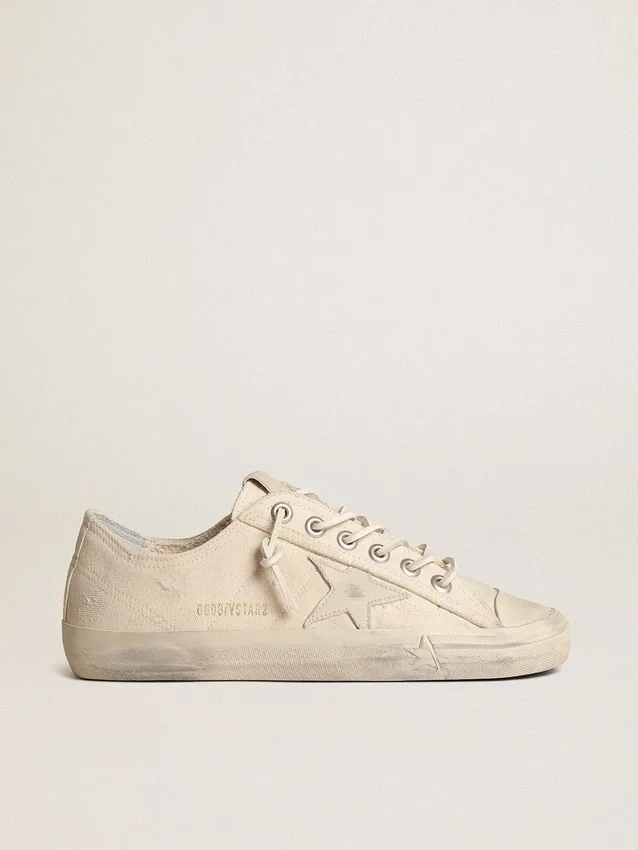 V-Star in light cream canvas with milk-white leather star