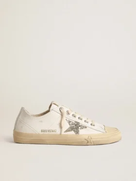 V-Star in white leather with a platinum glitter star