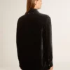 Velvet-effect black shirt with embroidery