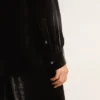 Velvet-effect black shirt with embroidery