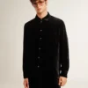 Velvet-effect black shirt with embroidery