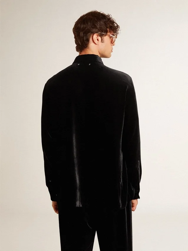 Velvet-effect black shirt with embroidery