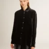 Velvet-effect black shirt with embroidery