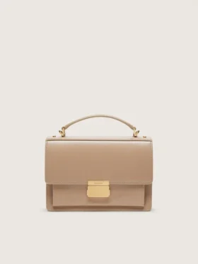 Venezia Bag in beige boarded leather with gold details