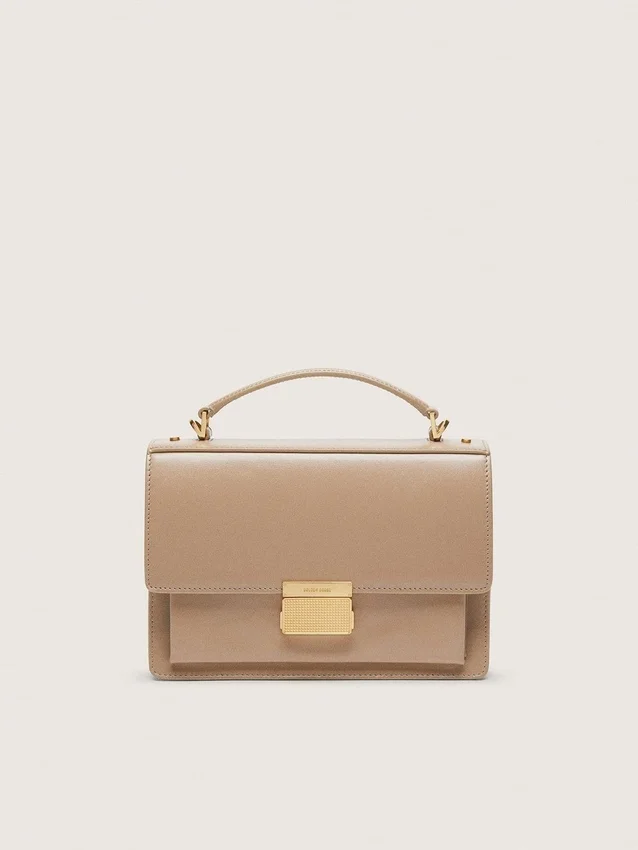 Venezia Bag in beige boarded leather with gold details