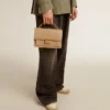 Venezia Bag in beige boarded leather with gold details