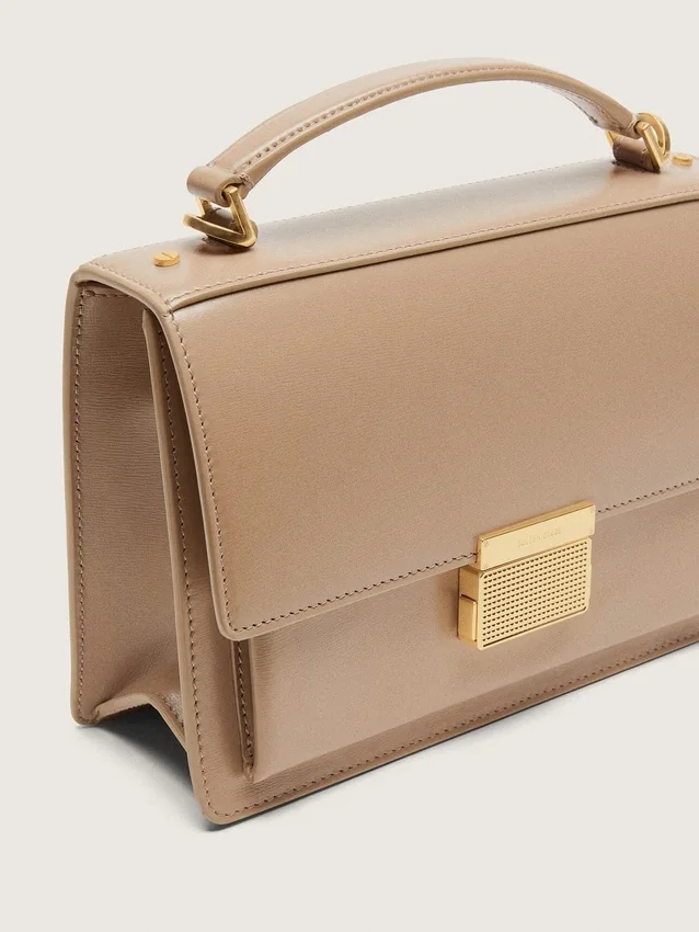 Venezia Bag in beige boarded leather with gold details