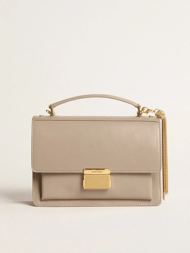 Venezia Bag in beige boarded leather with gold details