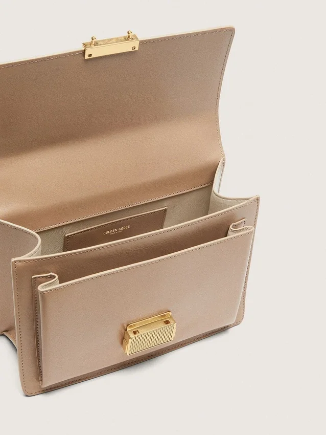 Venezia Bag in beige boarded leather with gold details