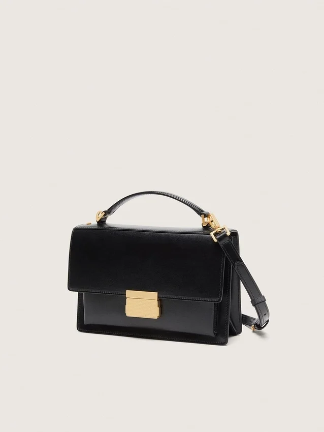 Venezia Bag in black boarded leather with gold details