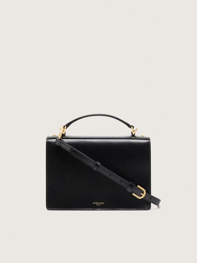 Venezia Bag in black boarded leather with gold details