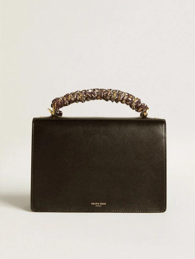 Venezia Bag in black boarded leather with multicolored scarf