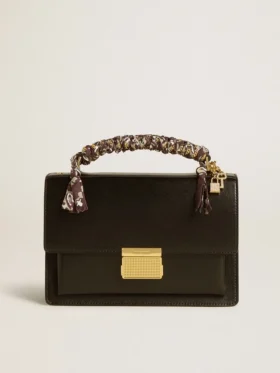 Venezia Bag in black boarded leather with scarf and double charm