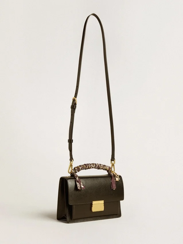 Venezia Bag in black boarded leather with scarf and double charm
