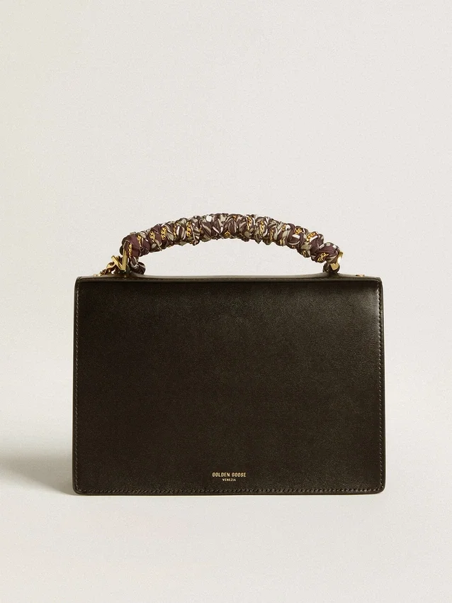 Venezia Bag in black boarded leather with scarf and double charm