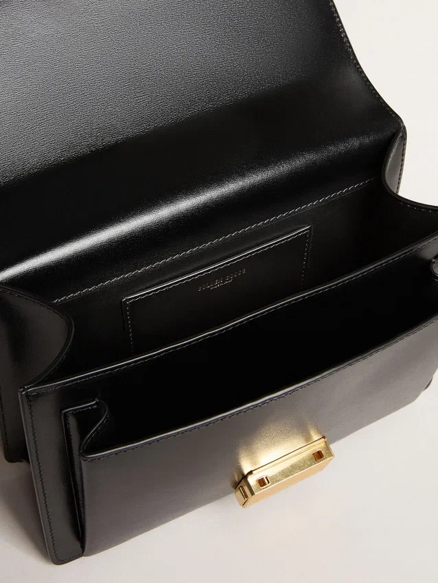 Venezia Bag in black boarded leather with scarf and double charm