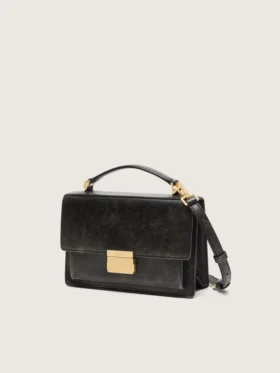 Venezia Bag in black distressed leather with gold details