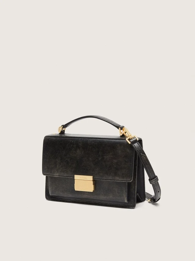 Venezia Bag in black distressed leather with gold details