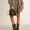 Venezia Bag in black distressed leather with gold details