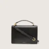 Venezia Bag in black distressed leather with gold details